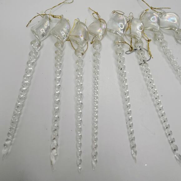 Vintage Iridescent Spun Glass Twisted Icicle Christmas Ornament Set of 8 - Picture 4 of 5